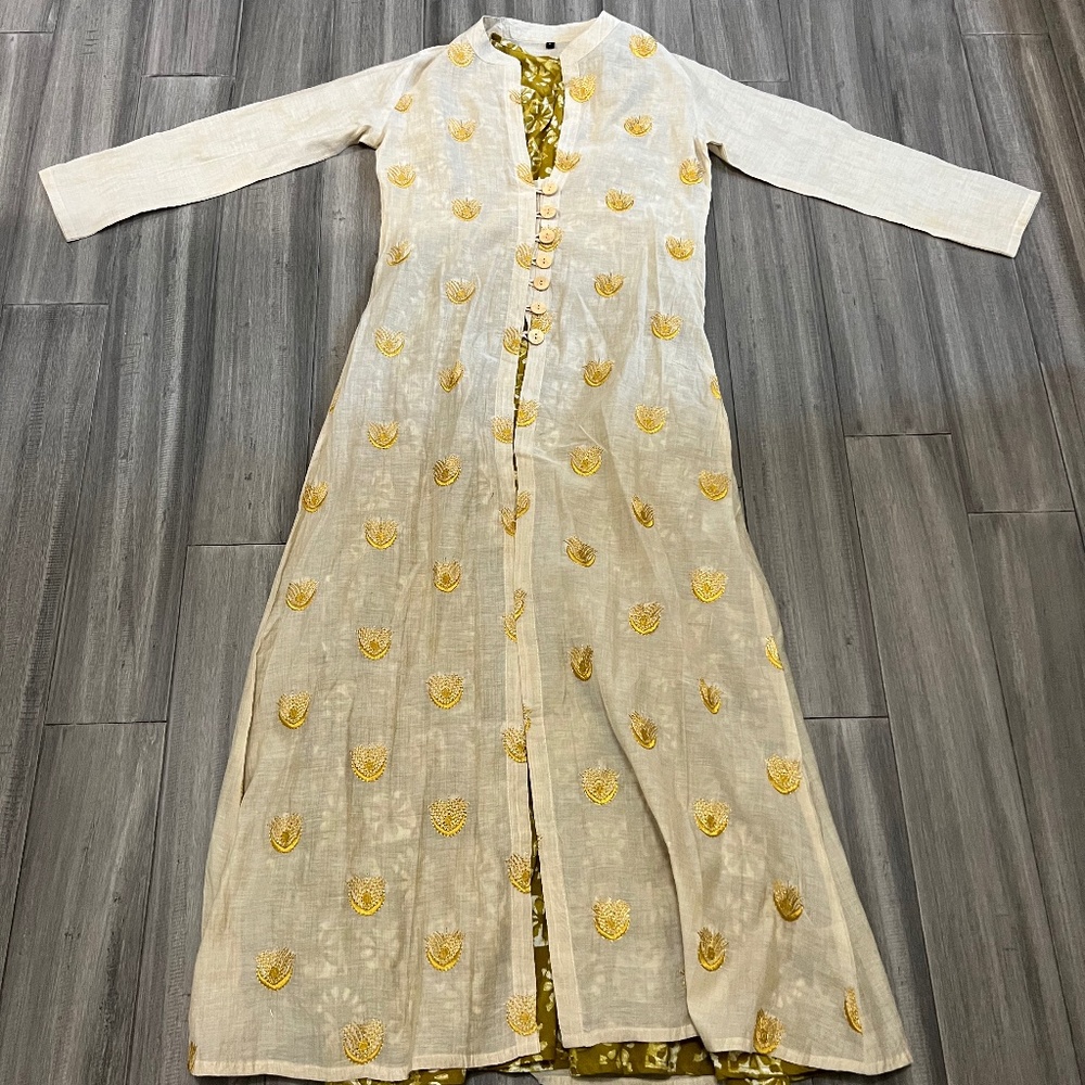 Pretty 2-piece Beige & Green Long Salwar Top!